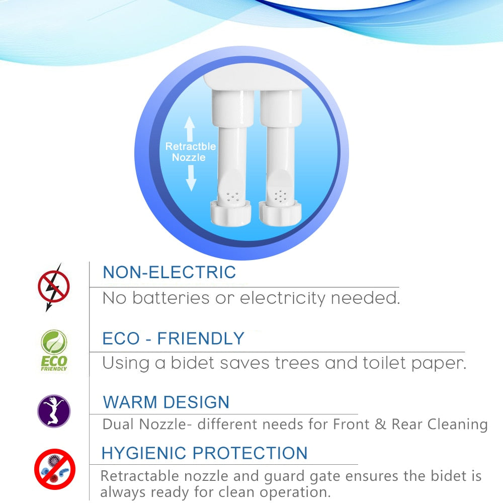 Ultra Thin Non-Electric Bidet Toilet Seat Dual Nozzle Sprayer
