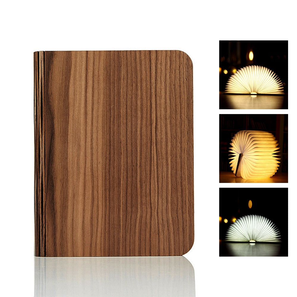Wooden LED PU Leather USB Rechargeable Magnetic 3 color Foldable Night Booklight