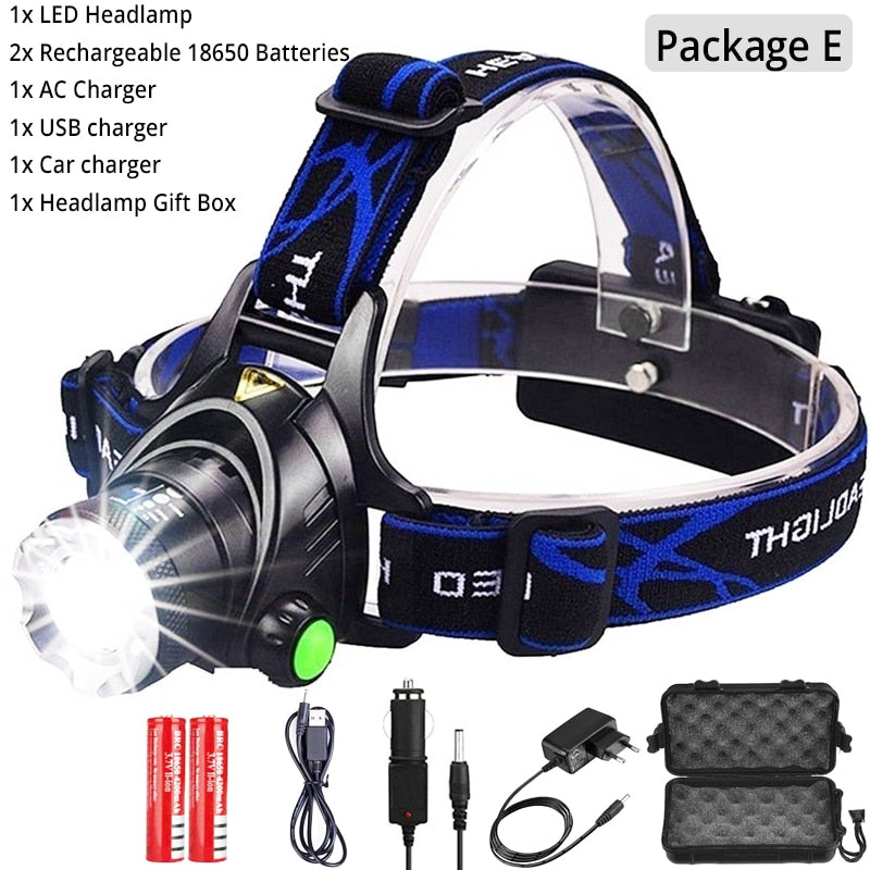 Powerful LED Headlamp USB DC Charging Headlight Waterproof Head Lamp Use 18650 Battery Zoomable Head Light for Camping