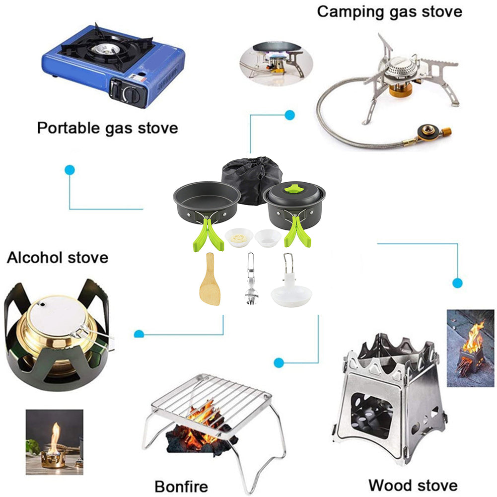 Portable Camping Tableware Cooking Set Outdoor Cookware Pan Pot Bowl Spoon Fork Utensils Ultralight Hiking Picnic Supplies