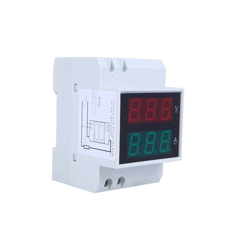 Digital Din-Rail LED Voltage Ammeter Current Meter Voltmeter AC80-300V 0.2-99.9A Dual Display
