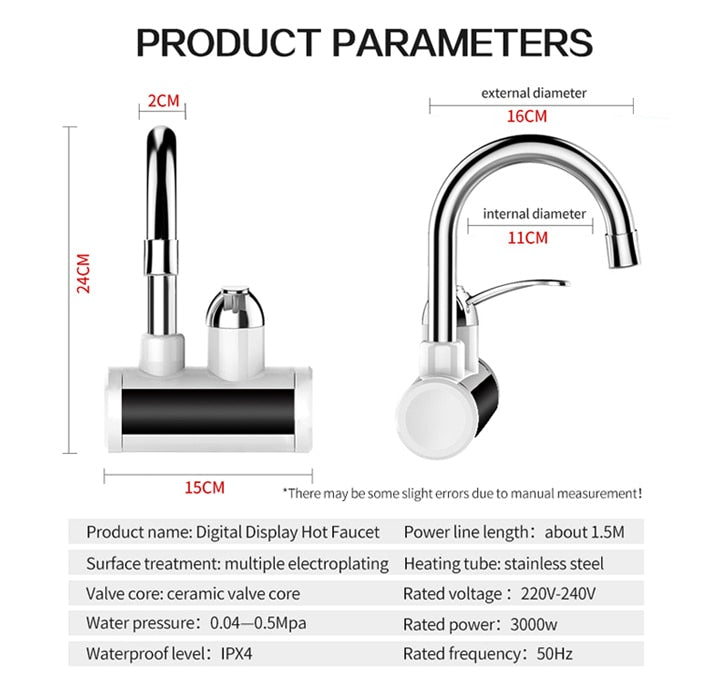 Instant Tankless Electric Water Heater Kitchen Heating Tap Faucet with LED