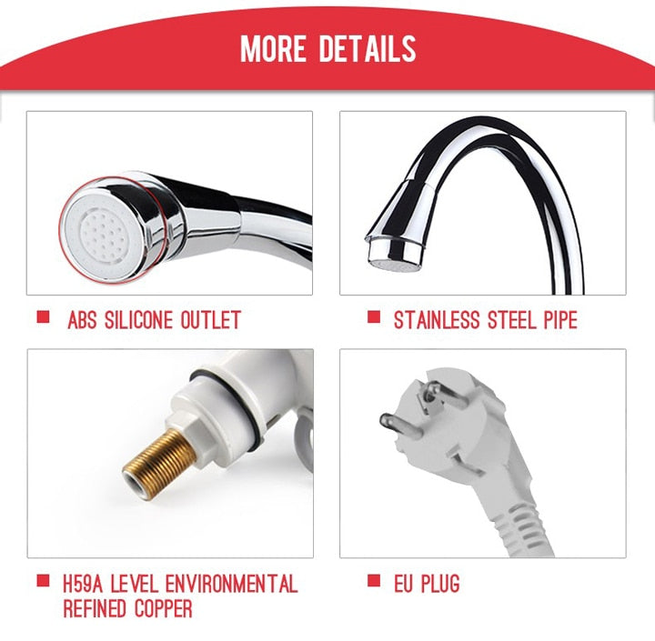 Instant Tankless Electric Water Heater Kitchen Heating Tap Faucet with LED