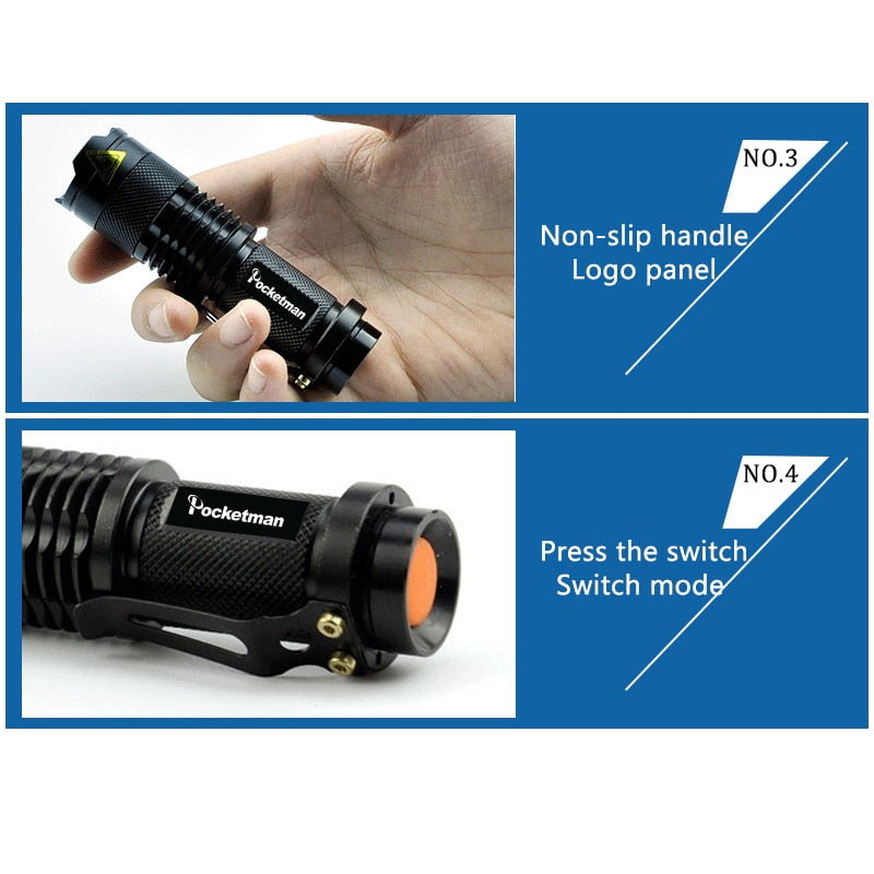 Powerful Tactical Flashlights Portable LED Camping Lamps 3 Modes Zoomable Torch Light Lanterns Self Defense 6pcs