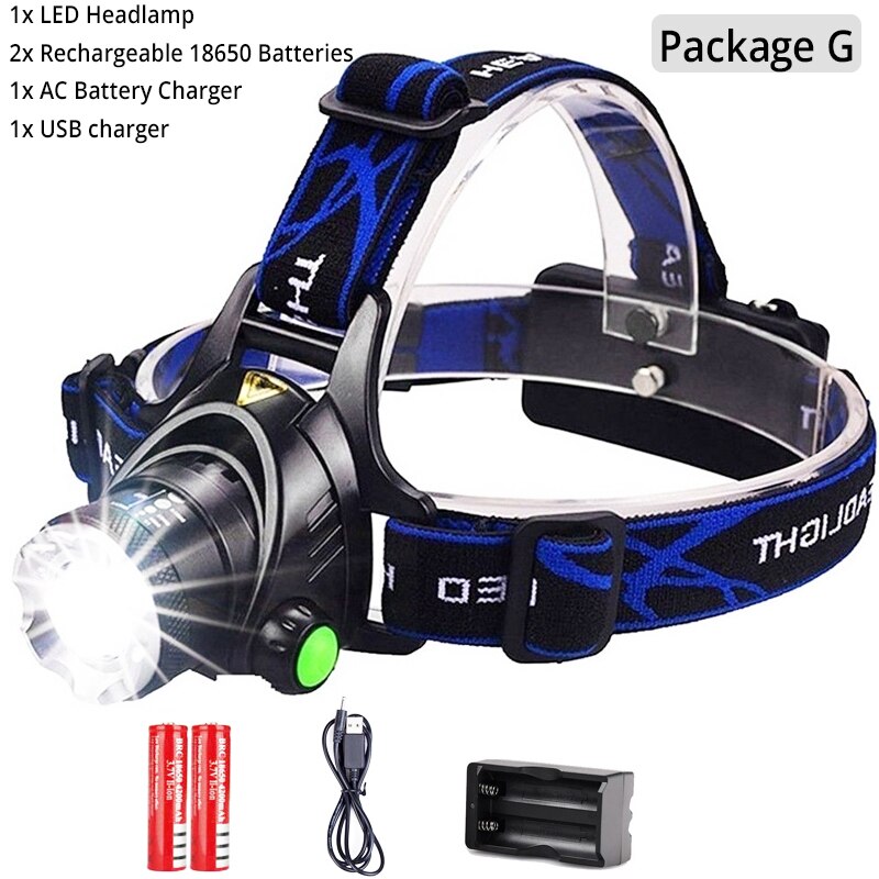 Powerful LED Headlamp USB DC Charging Headlight Waterproof Head Lamp Use 18650 Battery Zoomable Head Light for Camping
