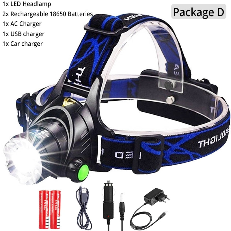Powerful LED Headlamp USB DC Charging Headlight Waterproof Head Lamp Use 18650 Battery Zoomable Head Light for Camping