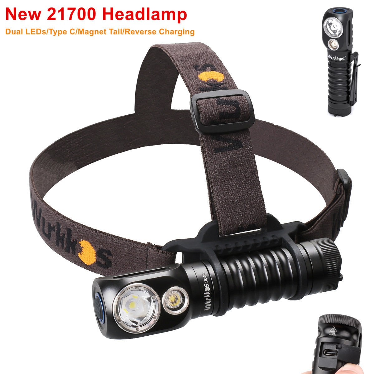Headlamp Rechargeable 21700 Headlight 2000lm Dual LED LH351D XPL USB Reverse Charge Magnetic Tail Work Camp Light