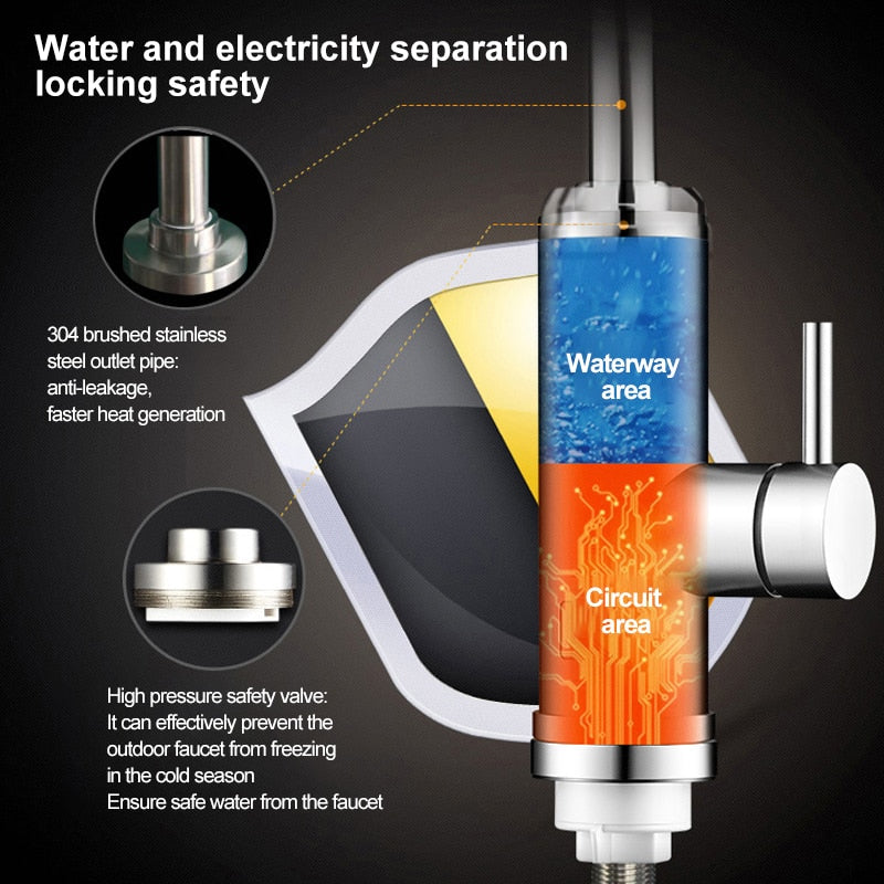 Electric Water Temperature Display Kitchen Tankless Instant Hot Faucet 3000W