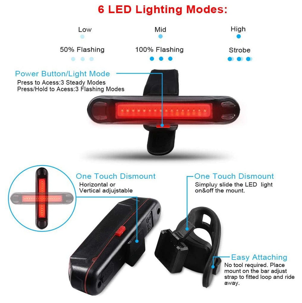 Waterproof Bike Tail 500mAh Rear USB Charging 5 Modes Flashlight With COB Lamp