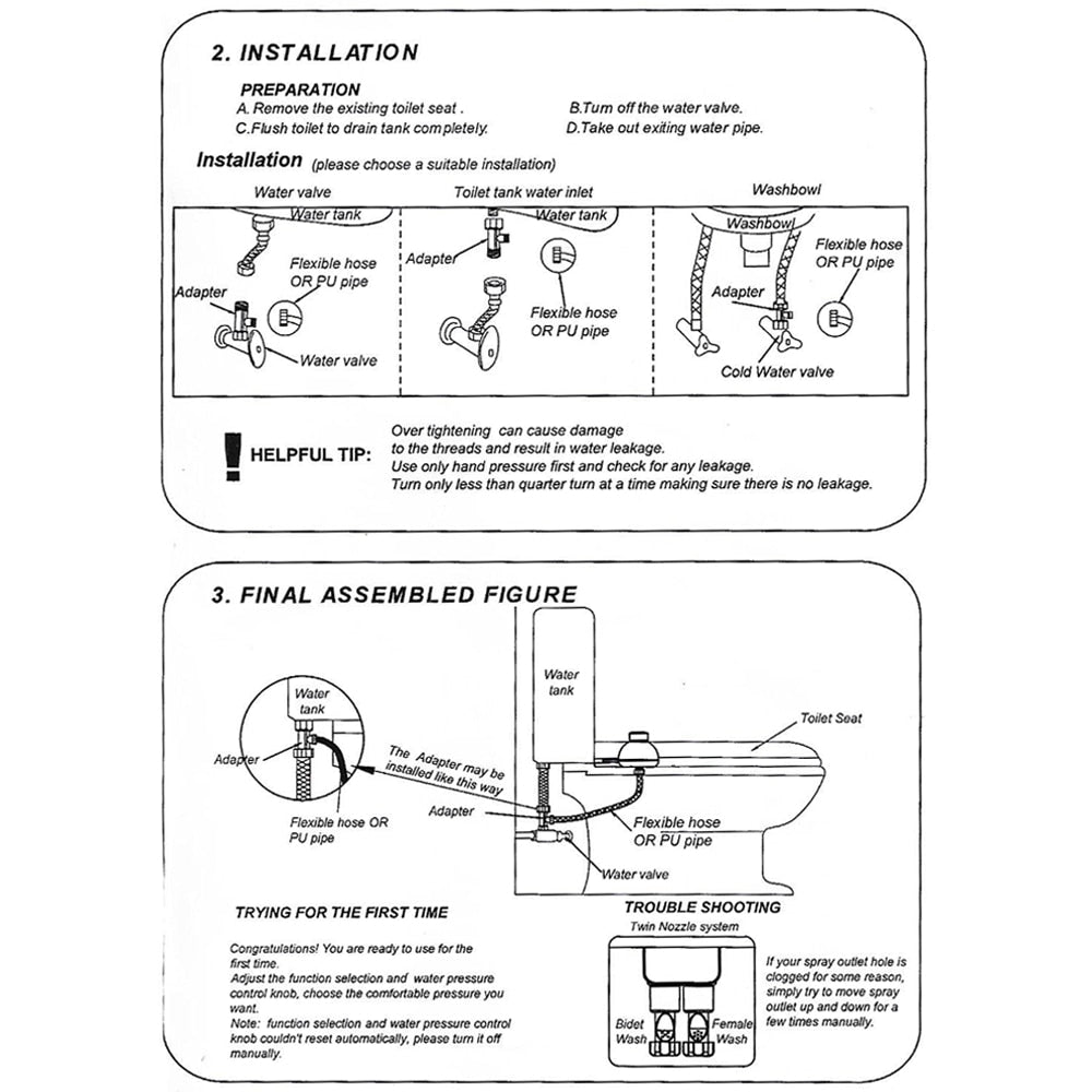 Ultra Thin Non-Electric Bidet Toilet Seat Dual Nozzle Sprayer