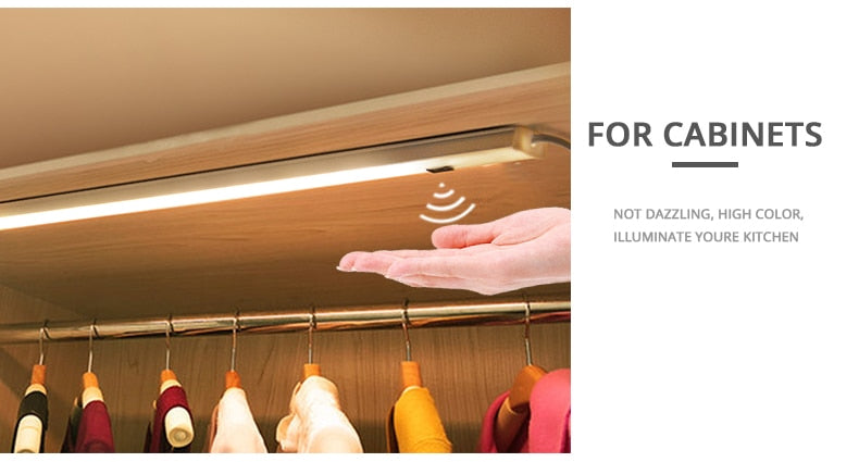 5V USB Powered Smart LED Kitchen Hand Sweep Sensor Lamp High Brightness Backlight for Cabinet Wardrobes Drawer 30/40/50 cm