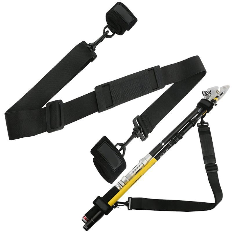 Portable Fishing Rod Black Carry Strap Sling Band Adjustable Shoulder Belt Travel Tackle Holder
