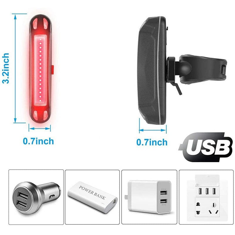 Waterproof Bike Tail 500mAh Rear USB Charging 5 Modes Flashlight With COB Lamp