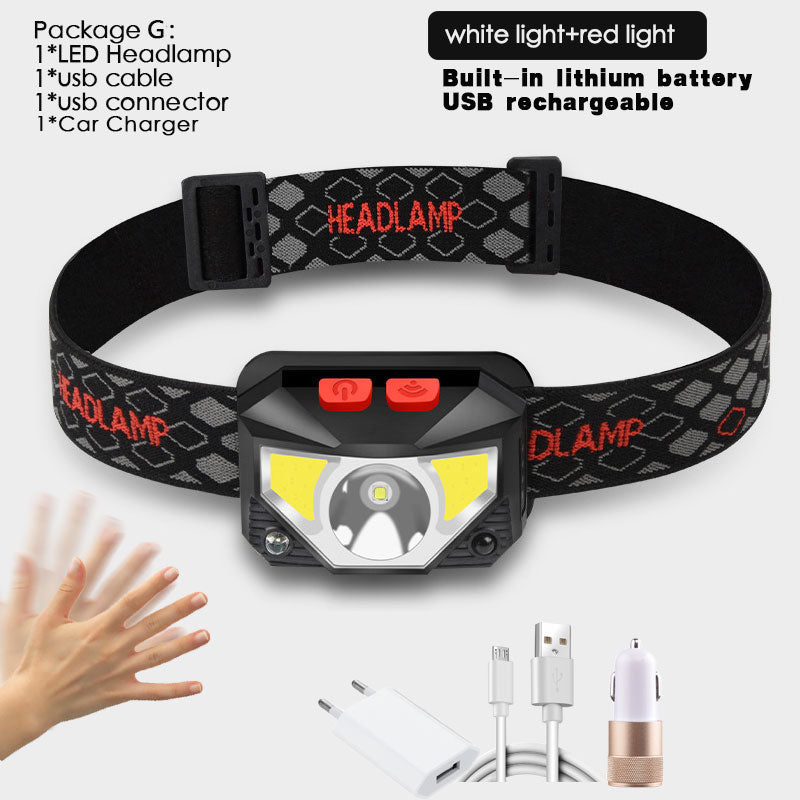 6000Lms LED Headlamp Rechargeable Body Motion Sensor Headlight Camping Flashlight Head Light Torch Lamp With USB