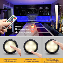6 Pack RGB Under Cabinet Lights Led Wireless Closet with remote control Wall Lamp for Kitchen Without Battery