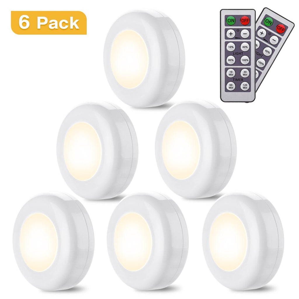 6Pcs LED Cabinet Light Closet Lamp with Two Remote Controller 4000K Night Lights for Kitchen Bedroom Corridor