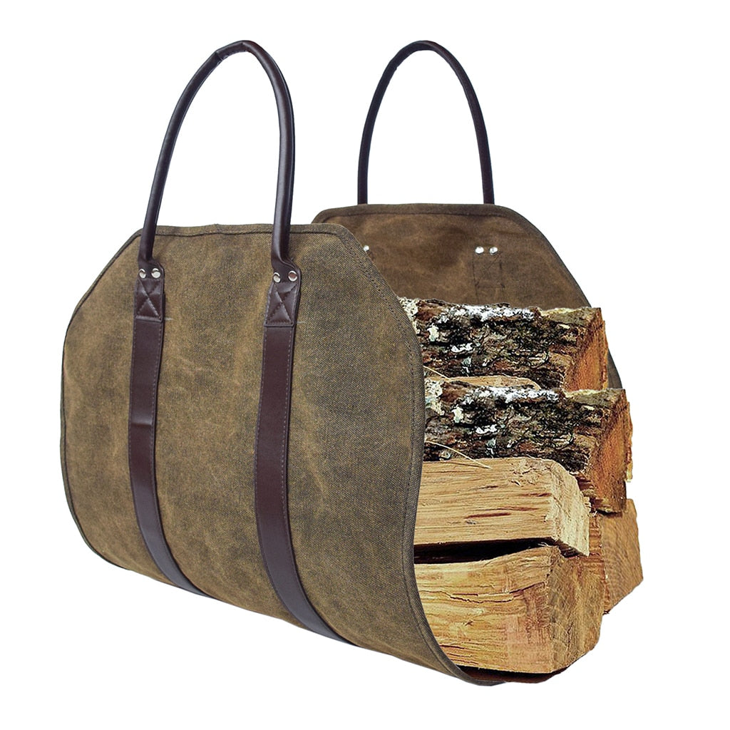 Perfeclan Fireplace Carrier Canvas Sturdy Wood Carrying Bag Firewood Logs Tote Holder with Handles for Camping Indoor