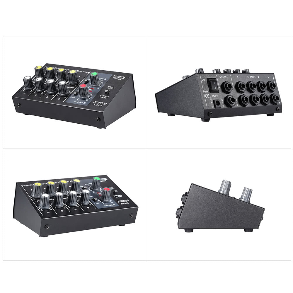 Ultra-compact Low Noise 8 Channels Metal Mono Stereo Audio Sound Mixer with Power Adapter Cable