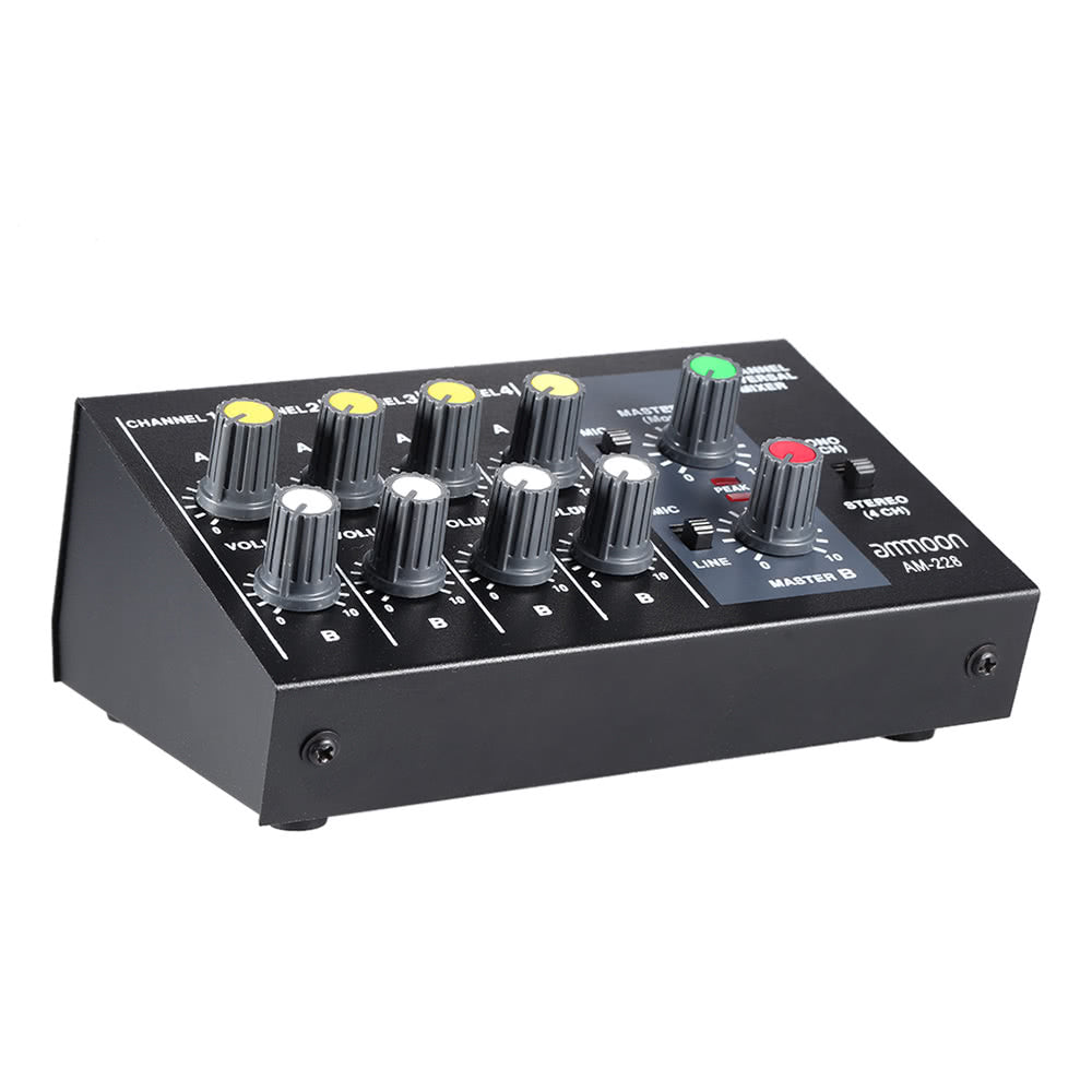 Ultra-compact Low Noise 8 Channels Metal Mono Stereo Audio Sound Mixer with Power Adapter Cable