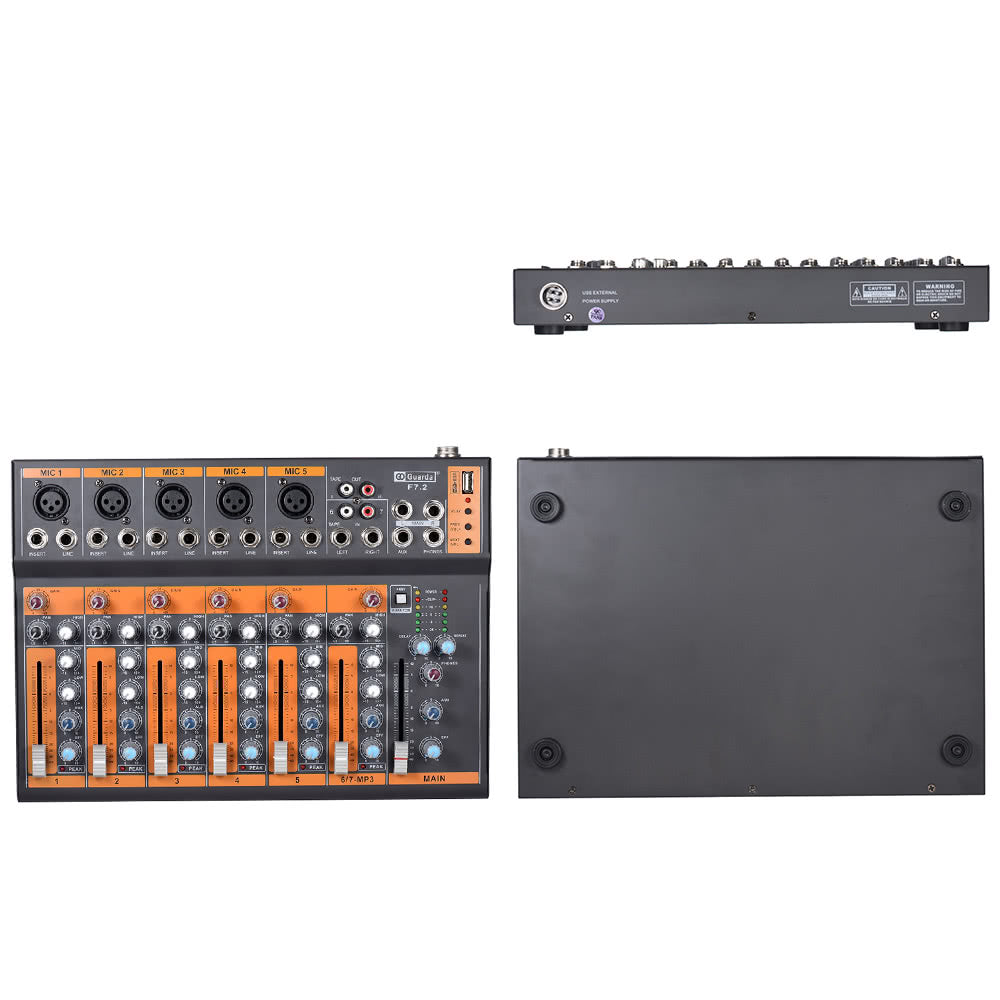 Portable 7-Channel Mic Line Audio Mixer Mixing Console 3-band EQ USB Interface 48V Phantom Power