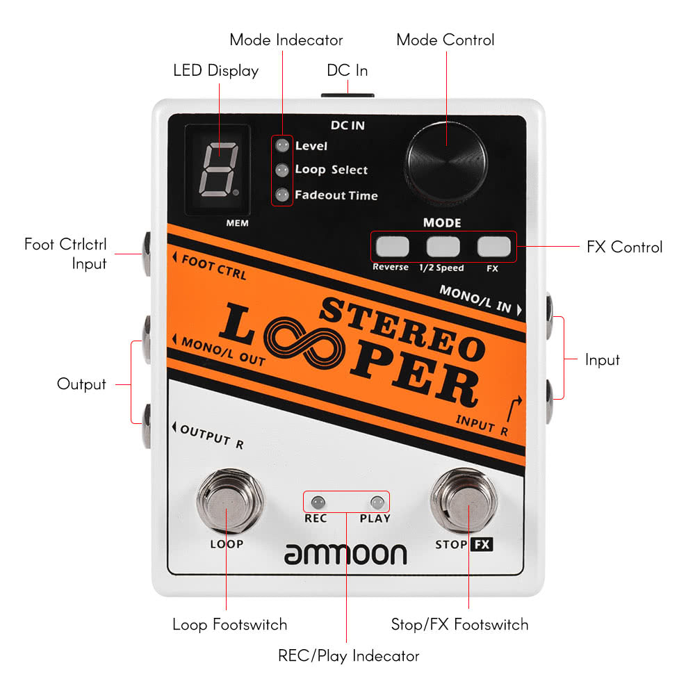Record Guitar Effect Pedal 10 Independent Loops Max
