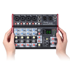Portable 6-Channel Sound Card Mixing Console Mixer Built-in 16 Effects with USB Audio Interface