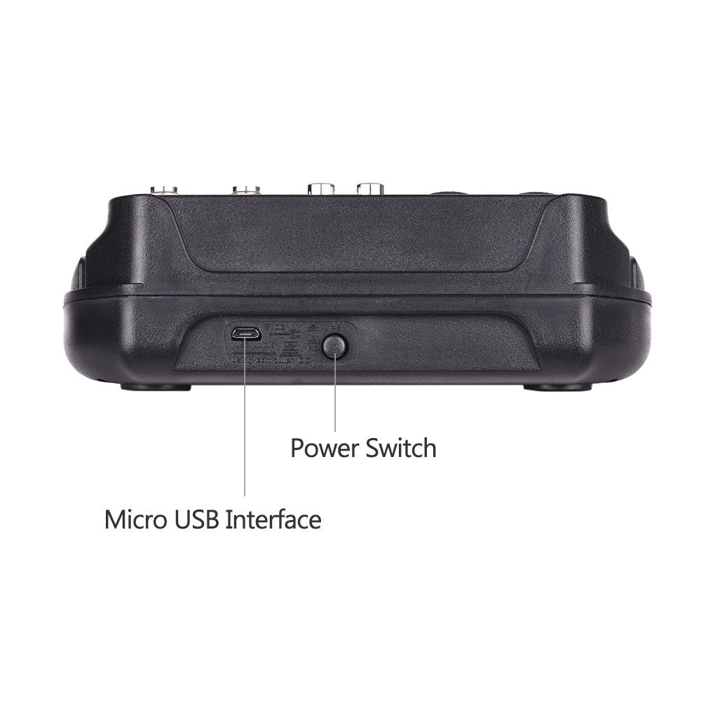 Compact Sound Card Mixing Console Digital Audio Mixer 4-Channel BT MP3 USB Input +48V Phantom Power