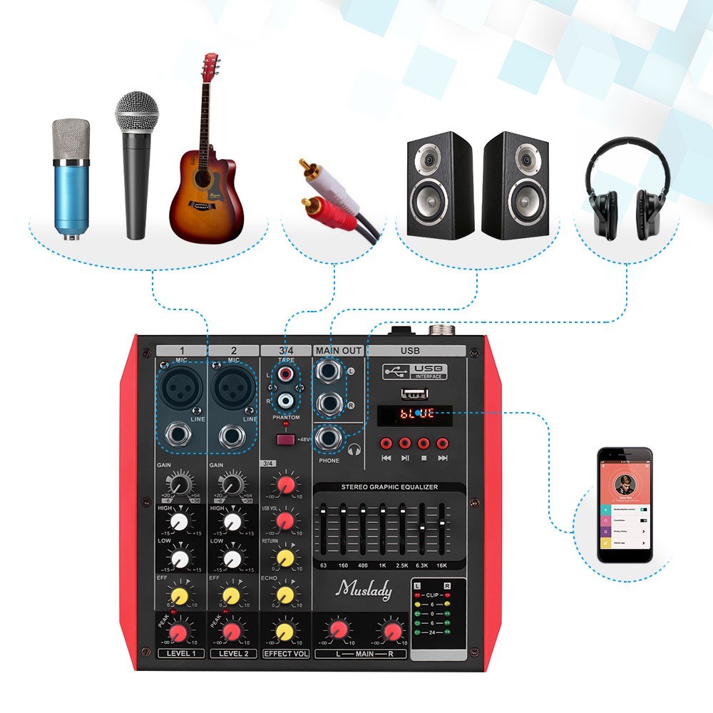 Portable 4-Channel Mixing Console Mixer