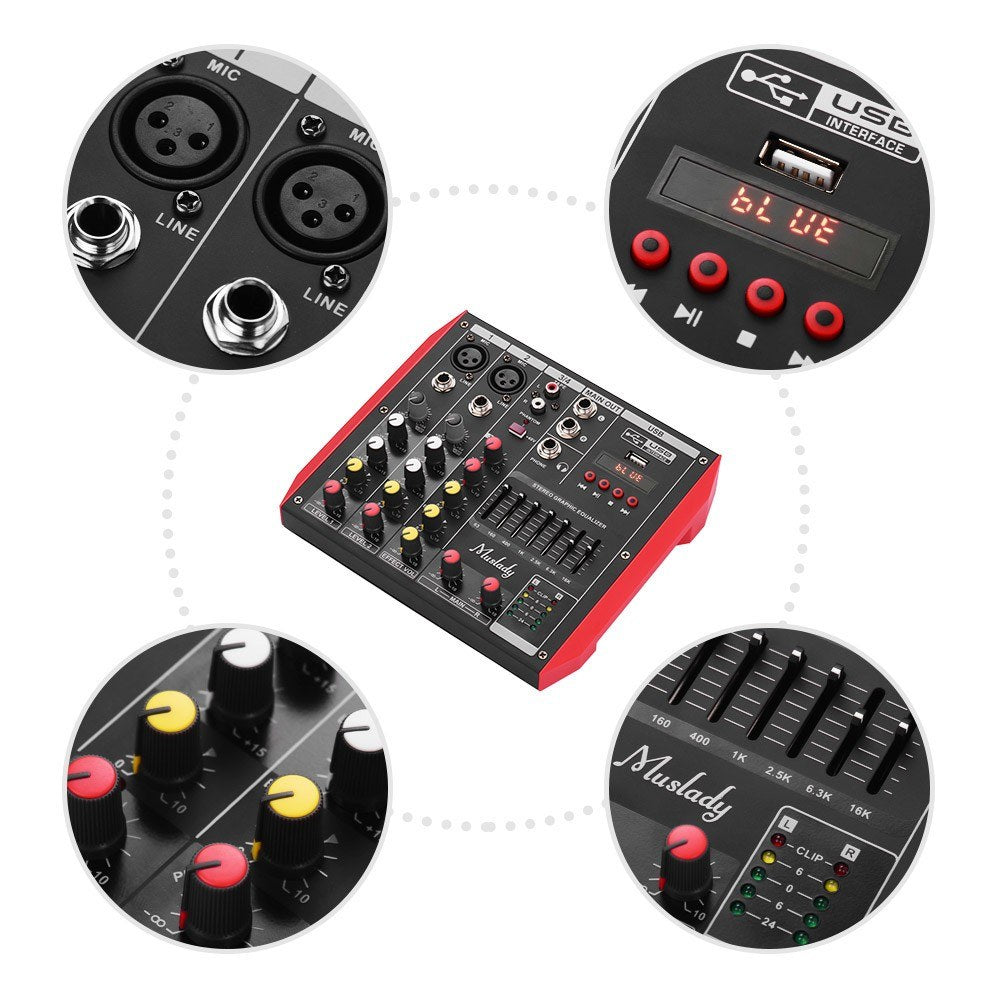 Portable 4-Channel Mixing Console Mixer