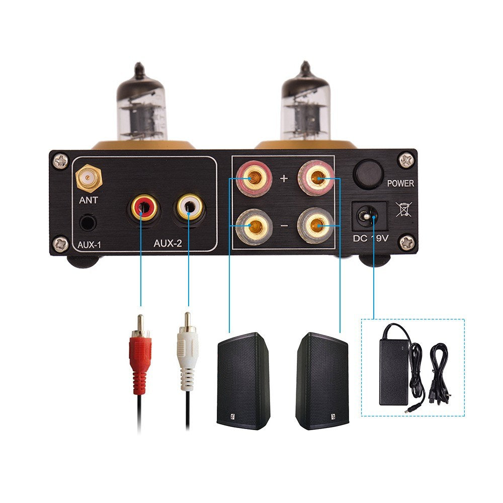 Mini Hi-Fi Digital Audio Power Amplifier Stereo Amp with Dual 6J2 Vacuum Tubes 100W(50W*2)