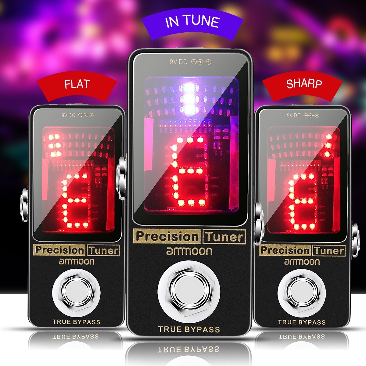 Chromatic Tuner Pedal Large LED Display Full Metal Shell with True Bypass for Guitar Bass