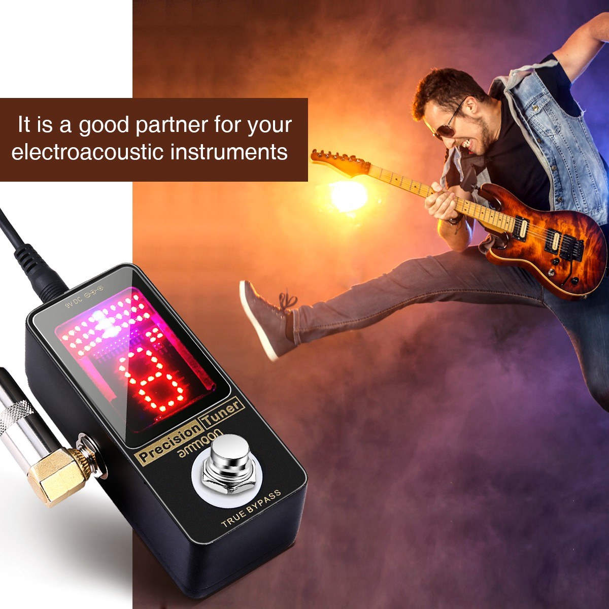 Chromatic Tuner Pedal Large LED Display Full Metal Shell with True Bypass for Guitar Bass