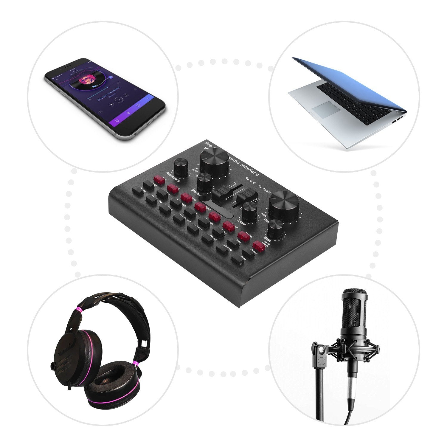 Multifunctional Live Streaming Sound Card USB Audio Interface Mixer Voice Device