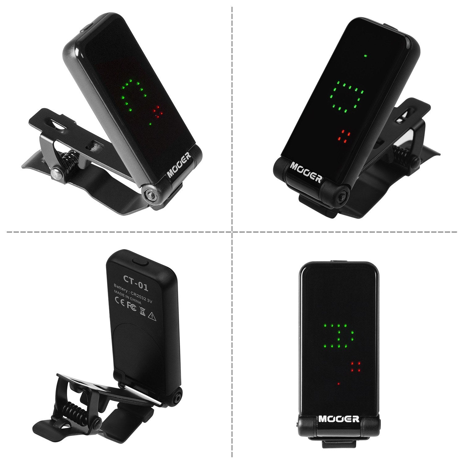 Guitar Bass Clip-On Tuner Gravity Sensitive Full-Screen Display 180° Rotatable Metal Clip