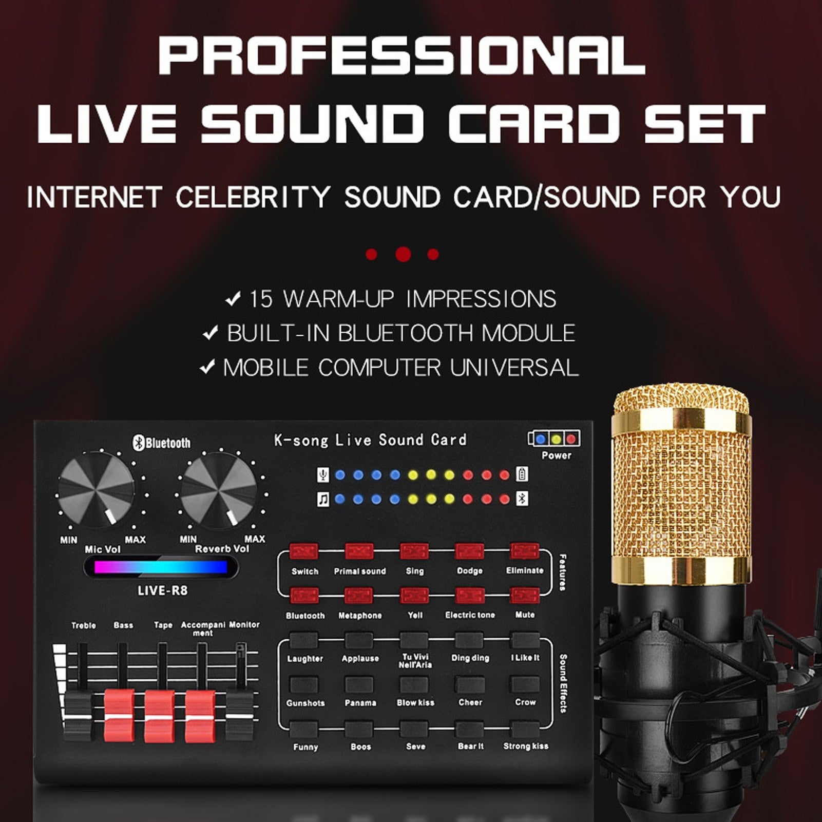Voice Changer Sound Mixer Board For Live Card Multiple Effects Audio Singing Equipment