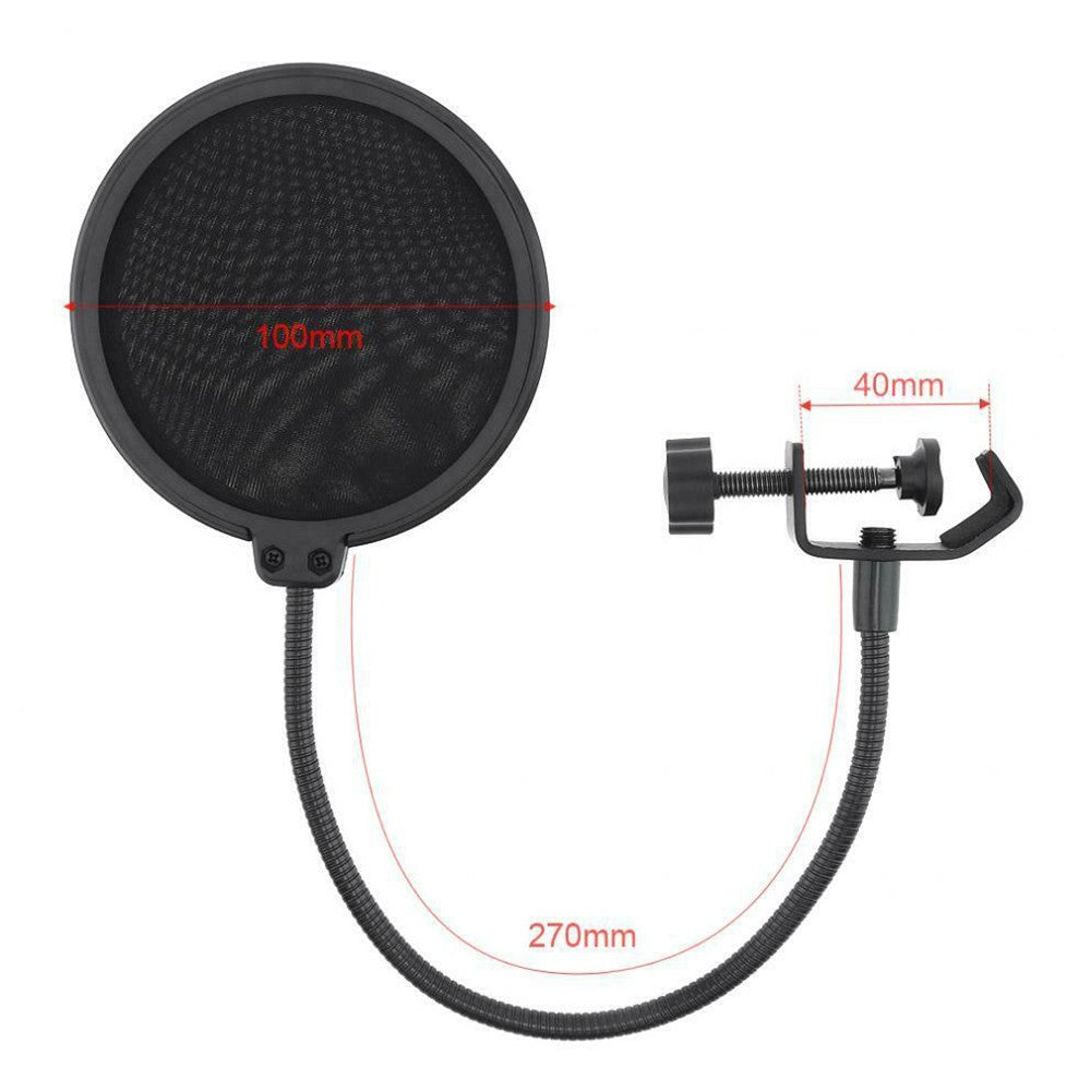 Double Layer Studio Microphone Wind Screen Shield Mesh Gooseneck Noise Filter