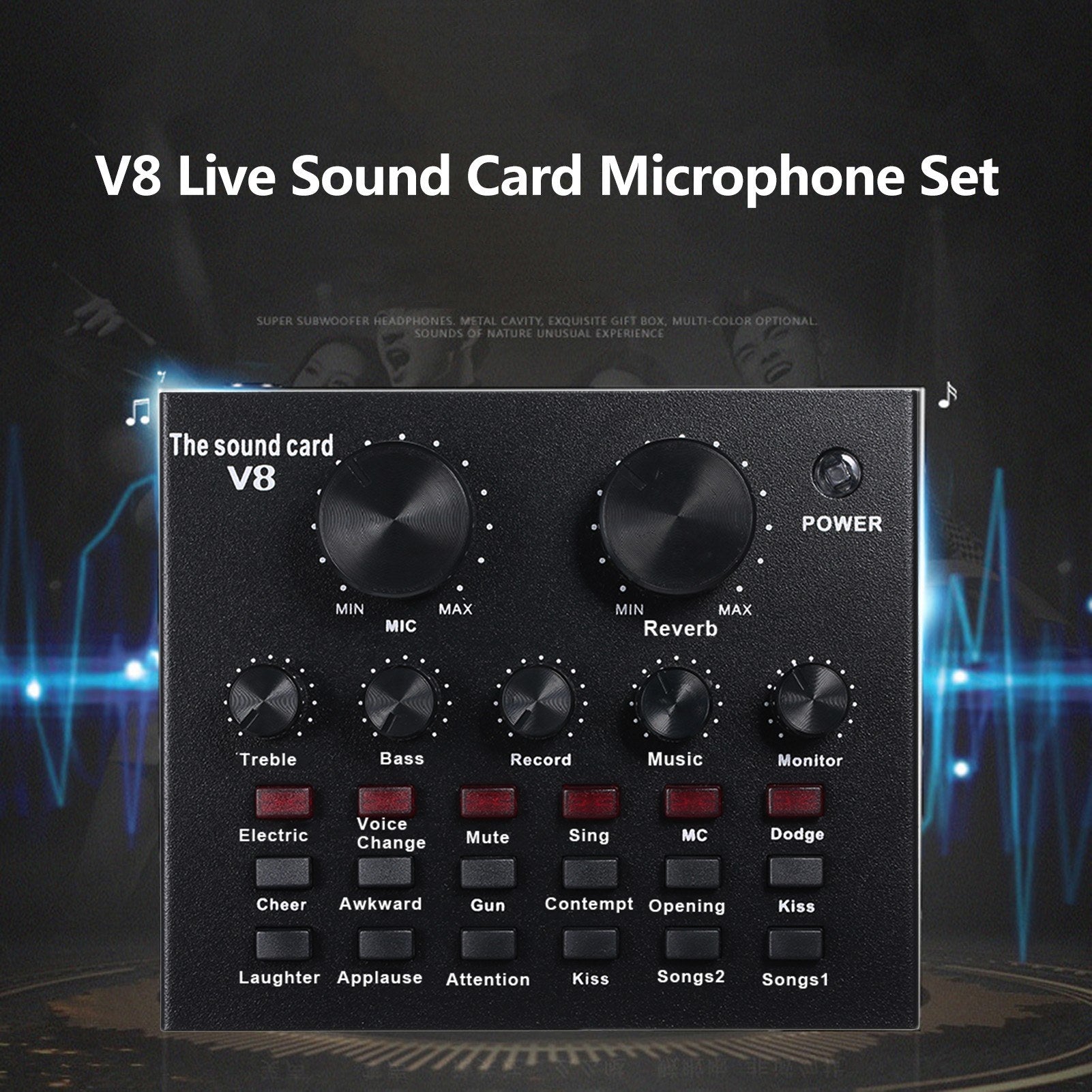 Live Sound Card Microphone Set 12 Effects Audio Recording Streaming Equipments