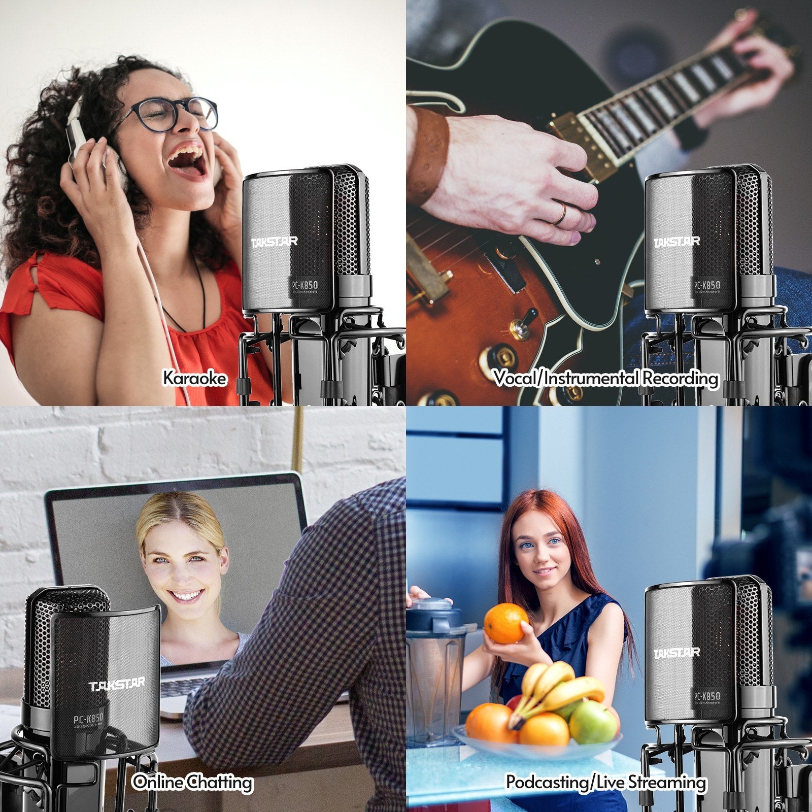Side-Address Recording Microphone Cardioid Pickup Pattern Wired Condenser Mic