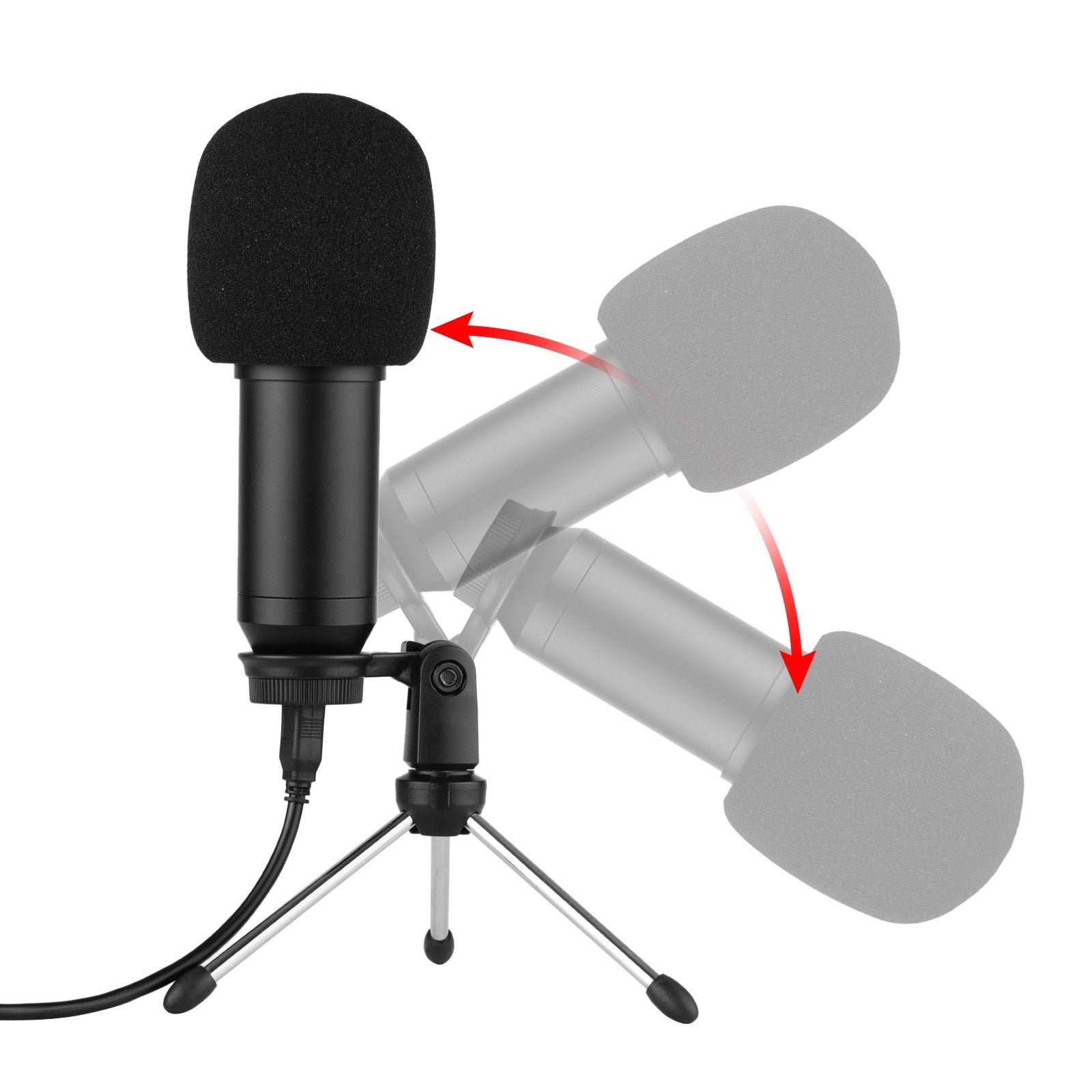 USB Condenser Microphone Set with Foldable Mic Tripod Power Cord Foam Wind Muff
