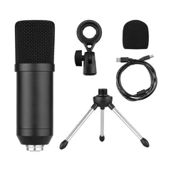 USB Condenser Microphone Set with Foldable Mic Tripod Power Cord Foam Wind Muff