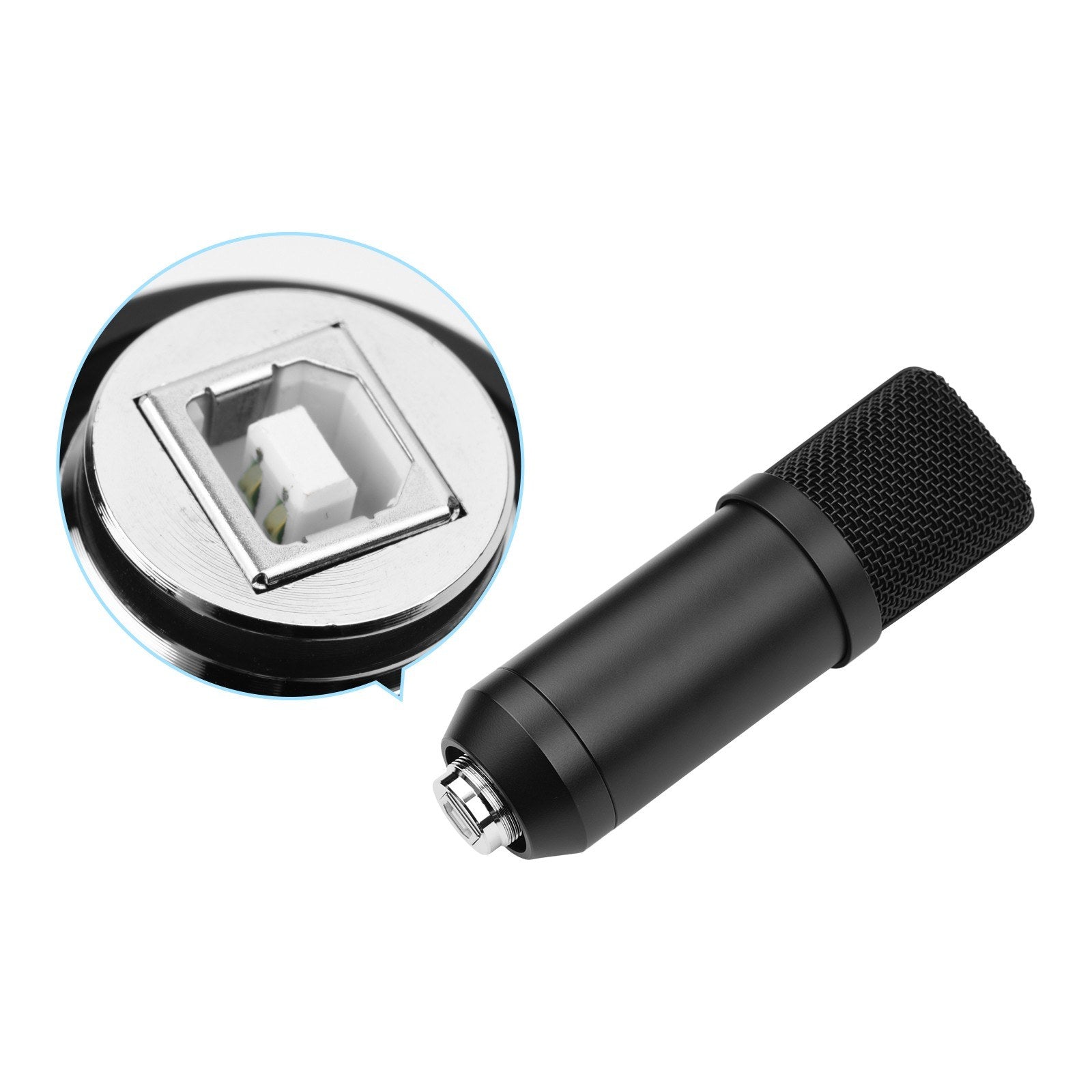 USB Condenser Microphone Set with Foldable Mic Tripod Power Cord Foam Wind Muff