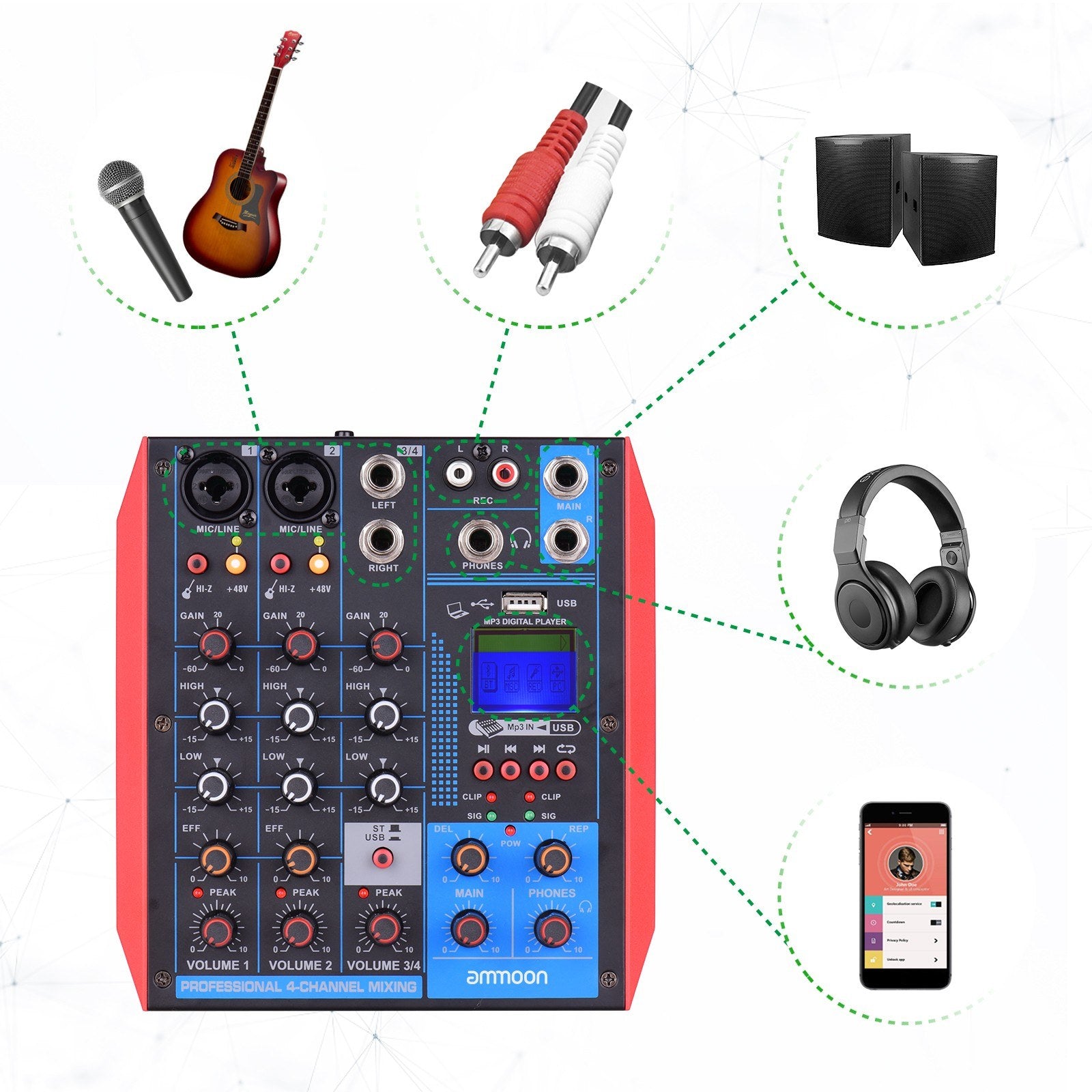 Portable 4-Channel Mixing Console Digital Audio Mixer