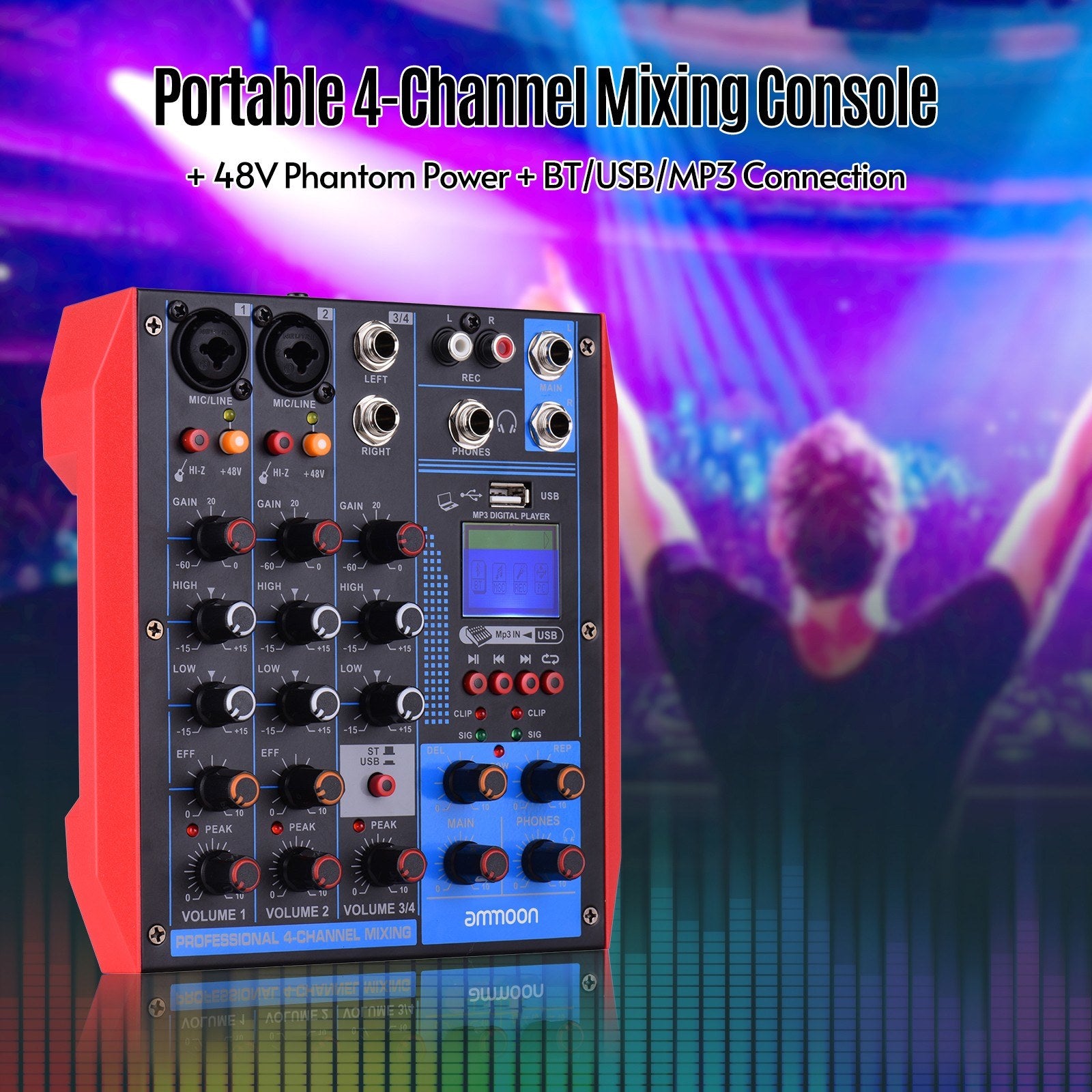 Portable 4-Channel Mixing Console Digital Audio Mixer