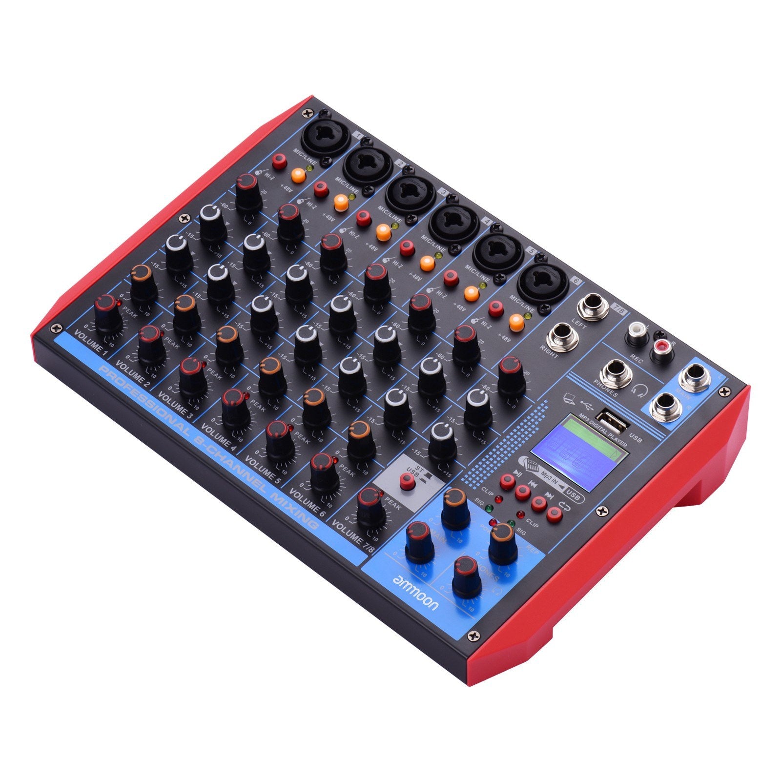Portable 8-Channel Mixing Console Digital Audio Mixer +48V Phantom Power Supports BT/USB/MP3 Connection