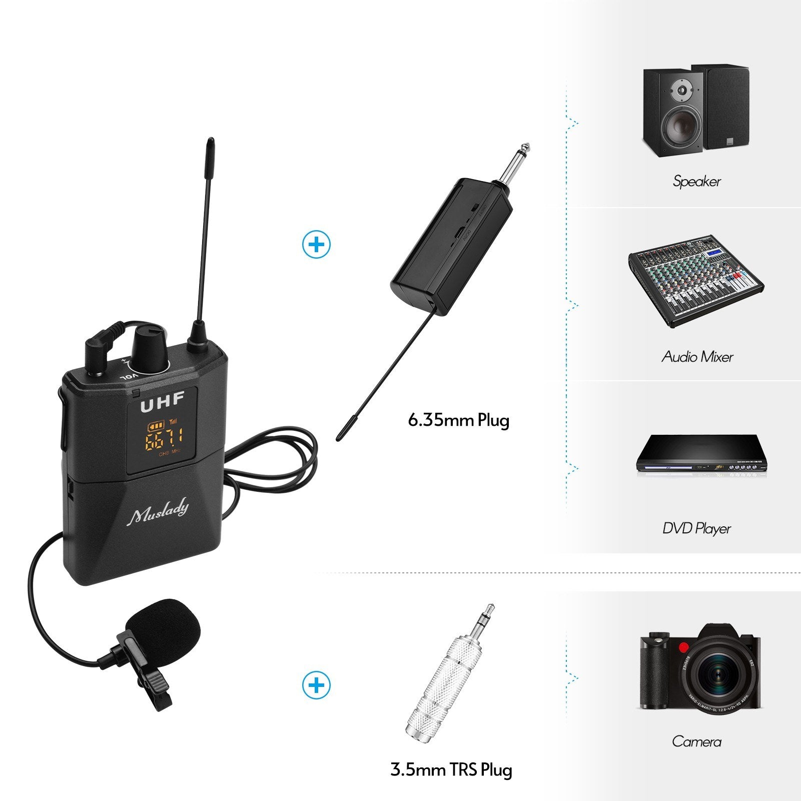 UHF Wireless Lavalier Microphone System 1 TX and 1 RX