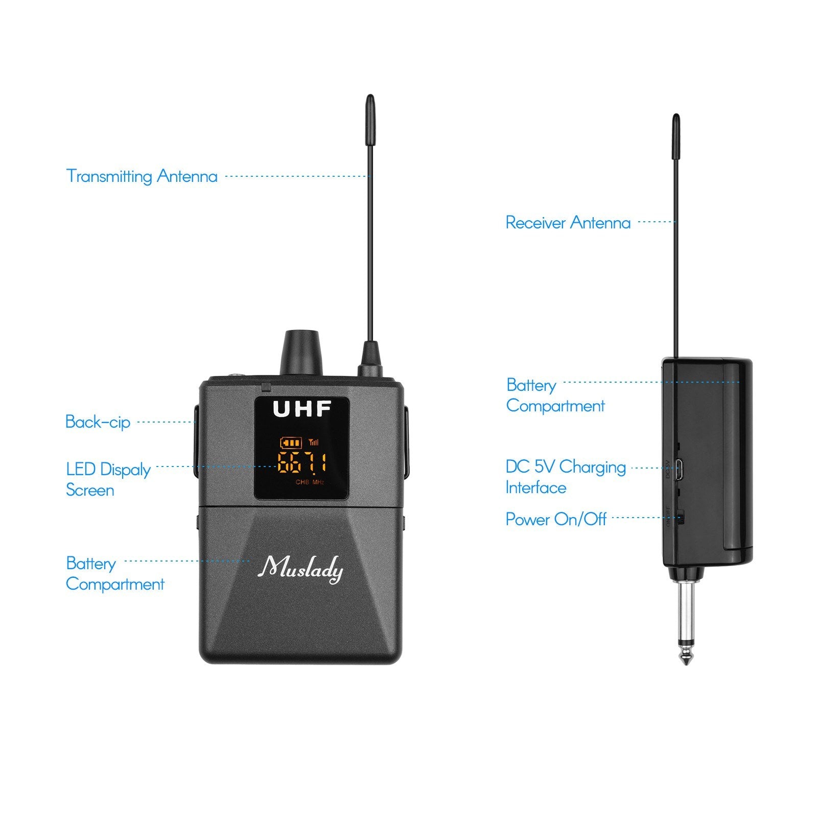 UHF Wireless Lavalier Microphone System 1 TX and 1 RX