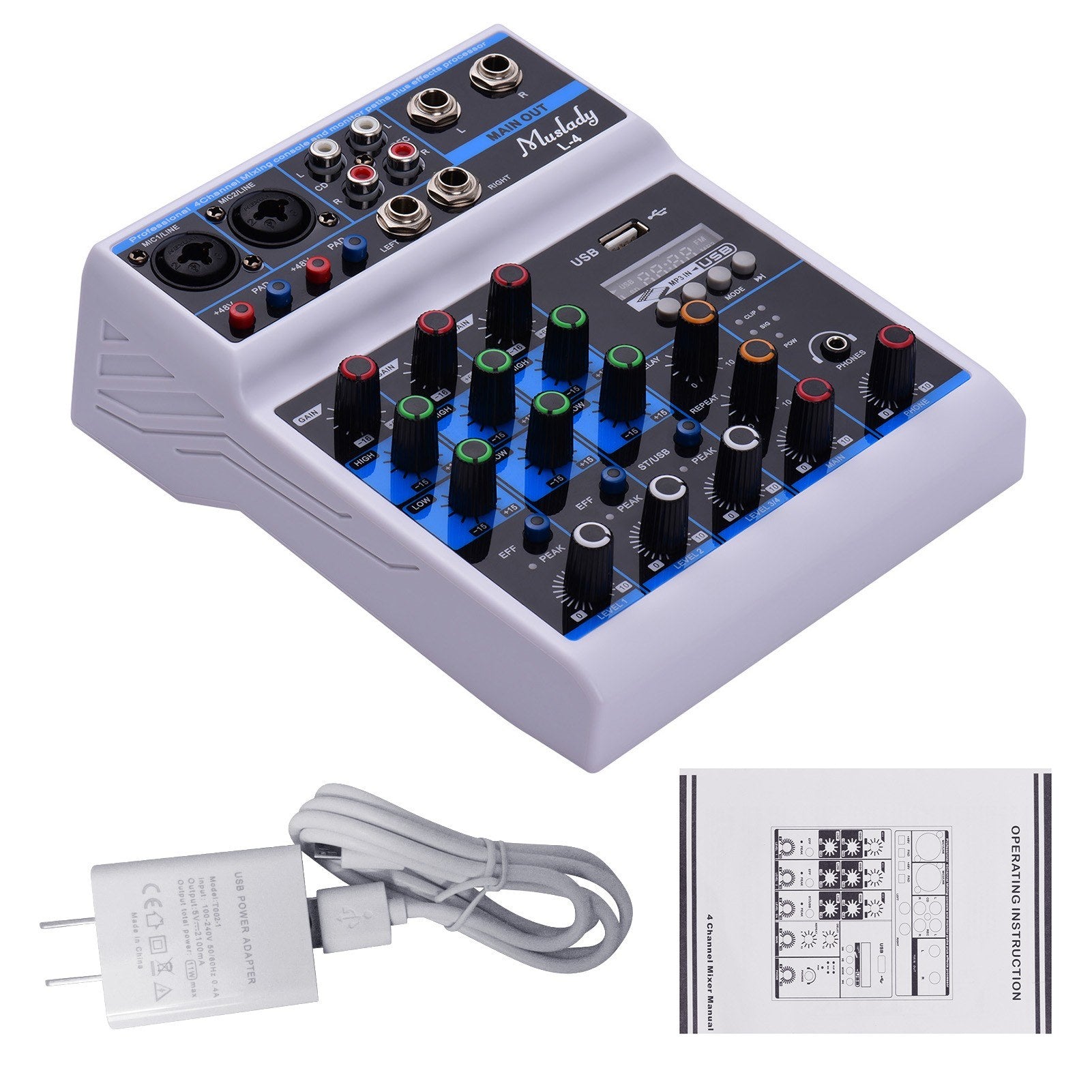 4-Channel Audio Mixer Mixing Console LED Screen
