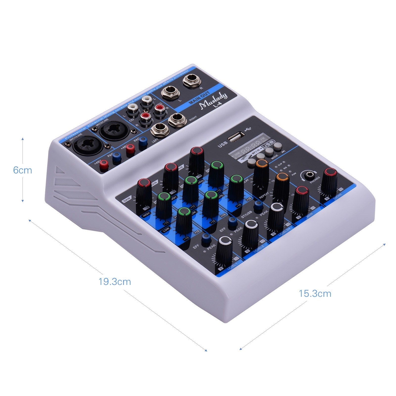 4-Channel Audio Mixer Mixing Console LED Screen