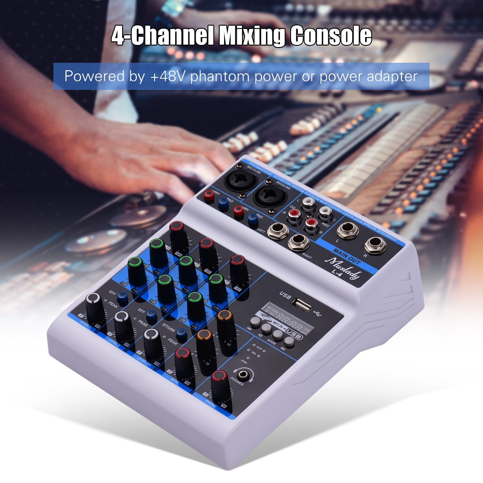4-Channel Audio Mixer Mixing Console LED Screen