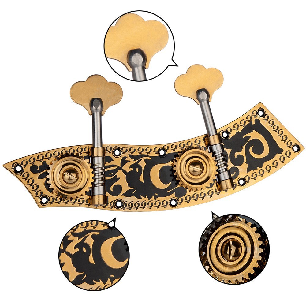 2pcs Engraved Double Bass Dual Tuning Pegs Tuner Machine Heads Left Right for 1/2 1/4